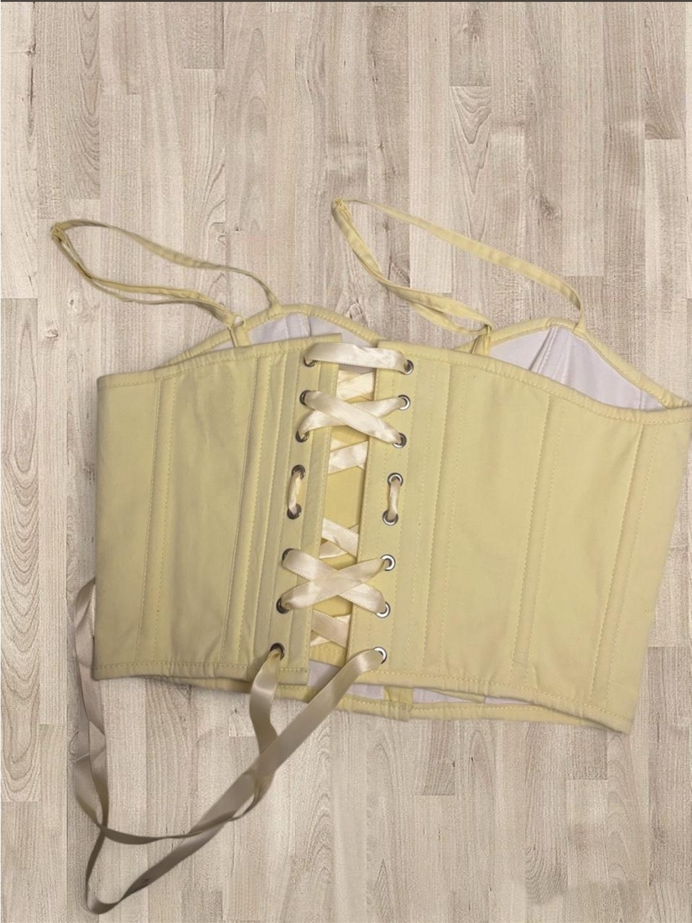 Corset Story Size 26” Pale Yellow Corset Front Zip Back Lace-Up
